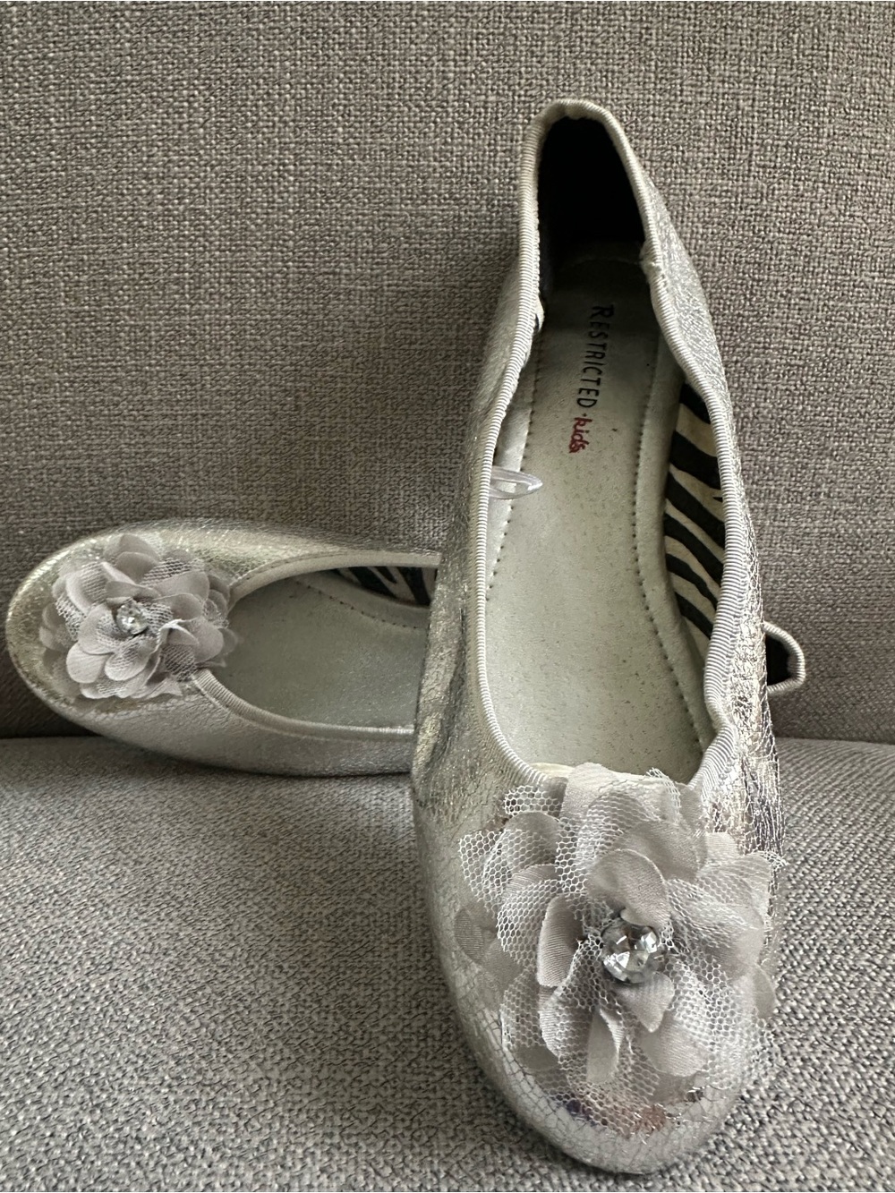 Restricted Silver Floral Mesh Ballet Flats